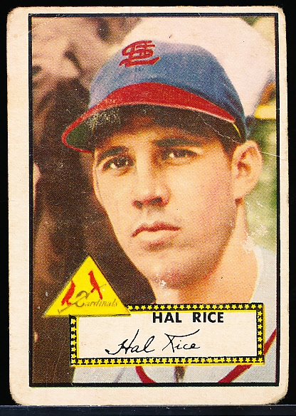 1952 Topps Baseball- #398 Hal Rice, Cardinals- Hi#
