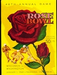 January 1, 1960 Rose Bowl College Ftbl. Program Wisconsin vs. Washington