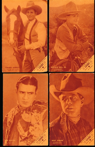 1920’s/30’s Western Cowboy Actor Exhibit Cards- 4 Diff- Peach Tint- with Exhibit Coupon Front- Blank back
