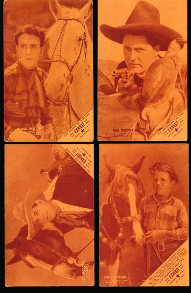1920’s/30’s Western Cowboy Actor Exhibit Cards- 4 Diff- Peach Tint- with Exhibit Coupon Front- Blank back