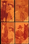 1920’s/30’s Western Cowboy Actor Exhibit Cards- 4 Diff- Peach Tint- with Exhibit Coupon Front- Blank back