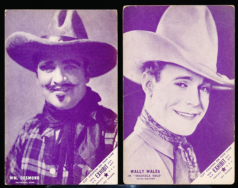 1920’s/30’s Western Cowboy Actor Exhibit Cards- 4 Diff- Purplish Tint- with Exhibit Coupon Front- Blank back