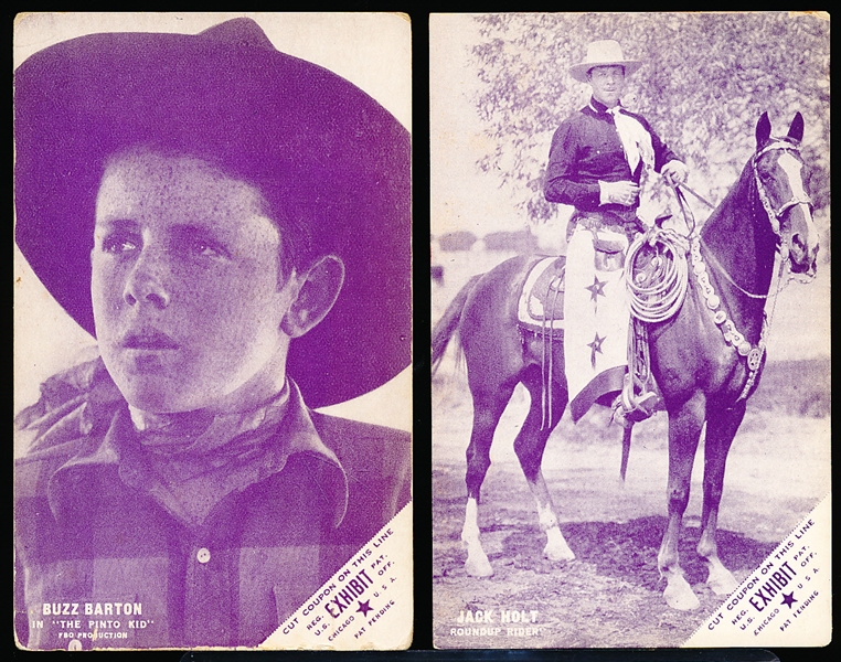 1920’s/30’s Western Cowboy Actor Exhibit Cards- 4 Diff- Purplish Tint- with Exhibit Coupon Front- Blank back