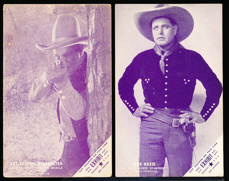 1920’s/30’s Western Cowboy Actor Exhibit Cards- 4 Diff- Purplish Tint- with Exhibit Coupon Front- Blank back