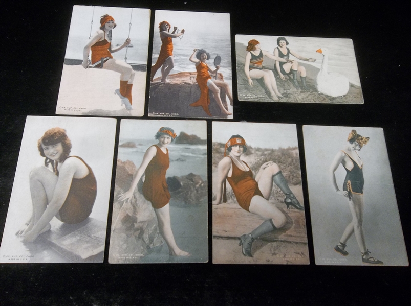 1921-’25 Exhibit Supply Co. “Beach Scenes” Colortone Blank-Backed Exhibit Cards- 7 Diff.