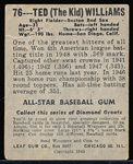1948/49 Leaf Baseball- #76 Ted Williams, Red Sox
