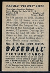 1952 Bowman Baseball- #8 Pee Wee Reese, Dodgers