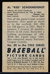1952 Bowman Baseball- #30 Red Schoendienst, Cardinals