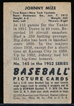 1952 Bowman Baseball- #145 Johnny Mize, Yankees