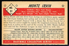 1953 Bowman Color Baseball- #51 Monte Irvin, Giants