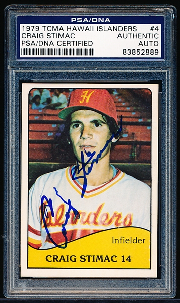 Autographed 1979 TCMA Hawaii Islanders Baseball- #4 Craig Stimac- PSA/DNA Authentic Auto