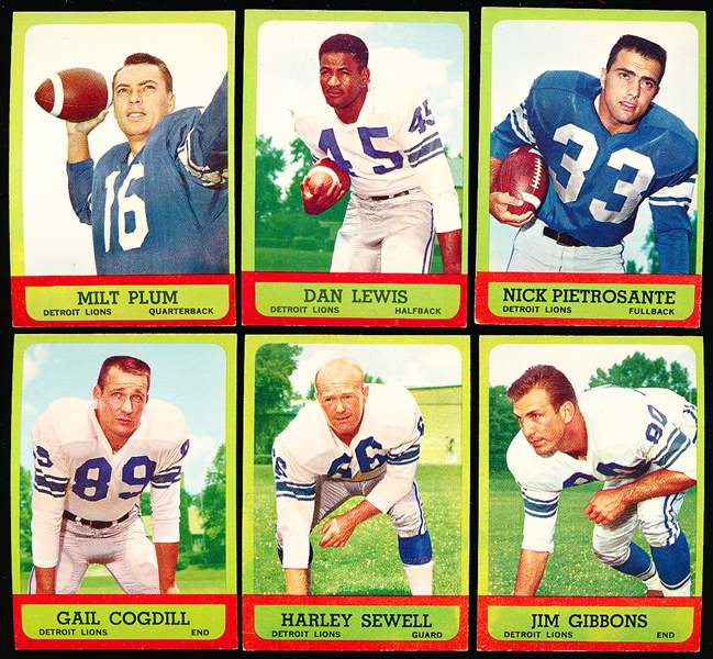 1963 Topps Fb- 6 Diff Detroit Lions