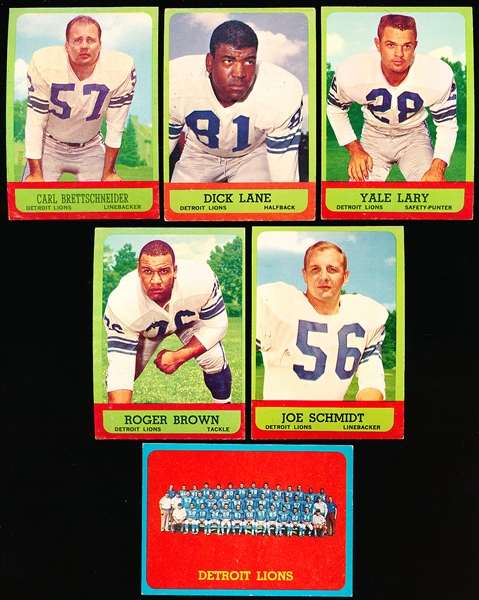 1963 Topps Fb- 6 Diff Detroit Lions