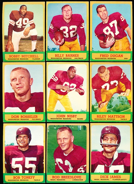 1963 Topps Fb- 10 Diff Wash Redskins