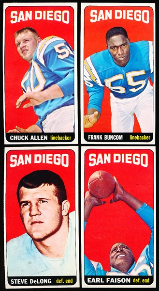 1965 Topps Football- 4 Diff San Diego Chargers