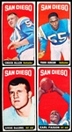 1965 Topps Football- 4 Diff San Diego Chargers