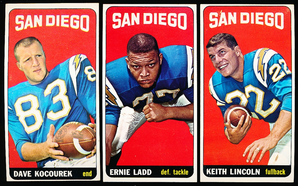 1965 Topps Football- 3 Diff San Diego Chargers