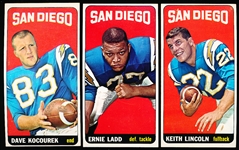 1965 Topps Football- 3 Diff San Diego Chargers