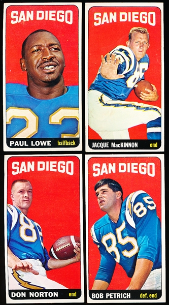 1965 Topps Football- 4 Diff San Diego Chargers