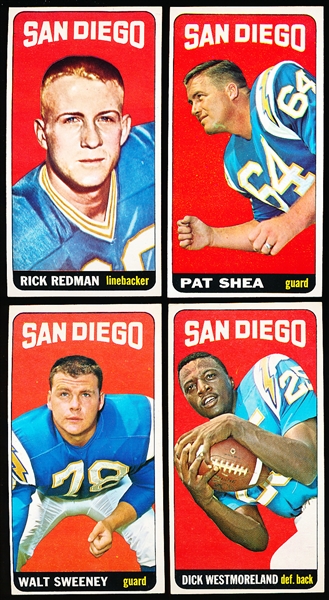 1965 Topps Football- 4 Diff San Diego Chargers