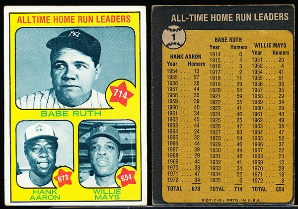 1973 Topps Bb- #1 Babe Ruth- 6 Cards