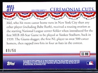 2008 Stadium Club Bsbl. “Ceremonial Cuts Gold Photographer’s Proof” #CC-MO Mel Ott, Giants- #09/50!