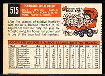 1959 Topps Bb- #515 Harmon Killebrew, Washington- Hi#