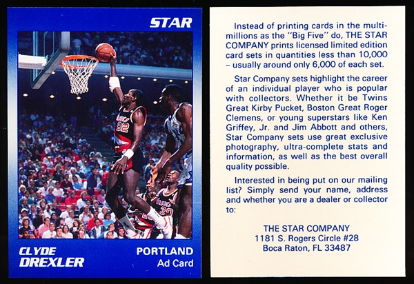 1990 Star Co. Clyde Drexler Blazers Ad Card- 100 Cards