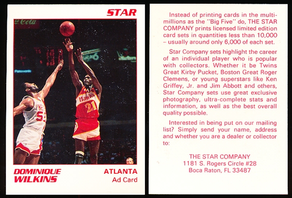 1990 Star Co. Dominique Wilkins Hawks Ad Card- 100 Cards