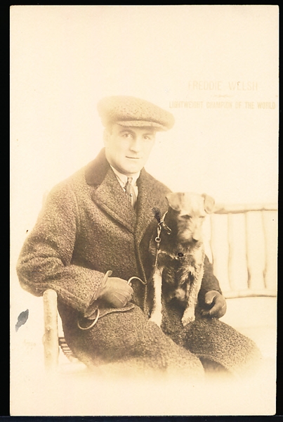 1910’s Freddie Welsh 3-½” x 5-3/8” B/W Photo with his Dog