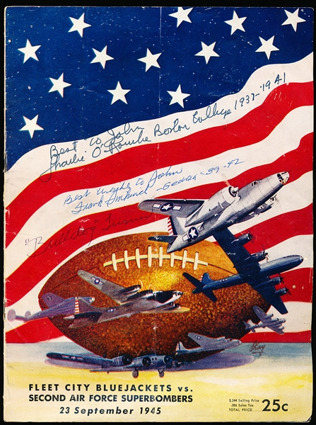 Auto’d. 9/23/’45 Fleet City Bluejackets vs. 2nd Air Force Superbombers Football Program- Signed on Cover by Bulldog Turner!