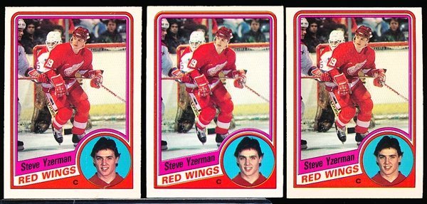 1984-85 O-Pee-Chee Hockey- #67 Steve Yzerman RC, Red Wings- 3 Cards