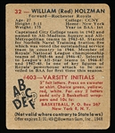 1948 Bowman Basketball- #32 William (Red) Holzman, Rochester Royals