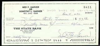 Ned Garver- Signed Check- Dec 4, 1990