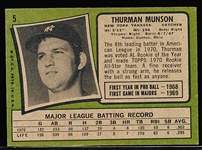 1971 Topps Baseball- #5 Thurman Munson, Yankees