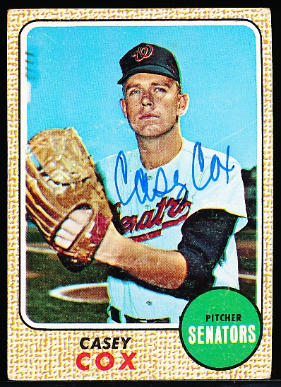 Auto’d 1968 Topps Bsbl. #66 Casey Cox, Senators