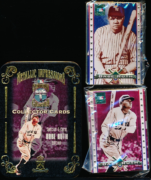 1995 Avon/Metallic Images Babe Ruth Cooperstown Collection Bsbl. Complete Metal Card Set of 5 in Original Collector Box