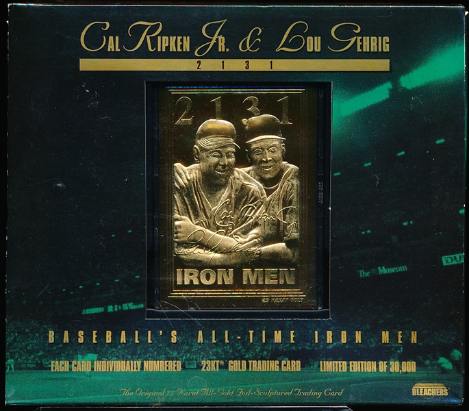 1995 Bleachers Bsbl. Lou Gehrig/Cal Ripken, Jr. Baseball’s All-Time Iron Men 23Kt Gold Foil Card in Original Retail Box