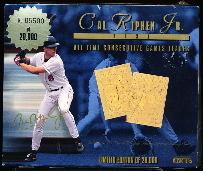 1995 Bleachers Bsbl. Cal Ripken, Jr. 2131 MLB Consecutive Games Leader 23Kt Gold Foil Card in Original Retail Box