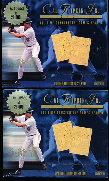 1995 Bleachers Bsbl. Cal Ripken, Jr. 2131 MLB Consecutive Games Leader 23Kt Gold Foil Card in Original Retail Boxes- 2 Boxes