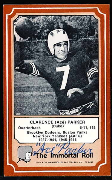 Autographed 1975 Fleer The Immortal Roll Pro FB HOF #68 “Ace” Parker