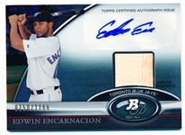 2011 Bowman Platinum Bb- “Bowman Autograph Relic” Insert- #BAR-EE Edwin Encarnacion, Blue Jays- #250/1166