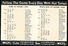 1935 Cubs/White Sox Baseball Schedule