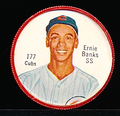 1962 Shirriff Bb Plastic Coin- #177 Ernie Banks- Red plastic “Shirriff” backed coin.