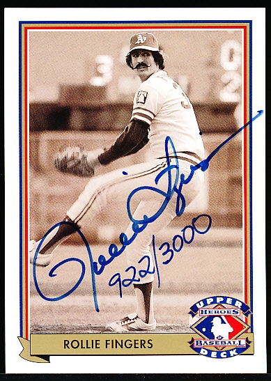 1992 Upper Deck Bsbl. “Heroes Autograph” #H7 Rollie Fingers- #922/3000