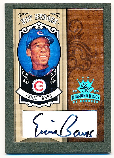 2005 Diamond Kings Bb- “HOF Heroes Signatures Framed Black Platinum”- #HH-56 Ernie Banks, Cubs- 1/1