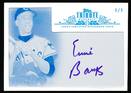 2013 Topps Tribute Bb- “Autographs Framed Printing Plates Cyan”- #TA-EB Ernie Banks, Cubs- 1/1