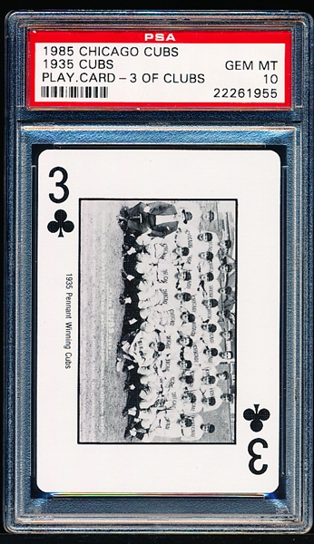 1985 Brickhouse Playing Card- Three of Clubs- 1935 Chicago Cubs Team Card- PSA Gem Mint 10