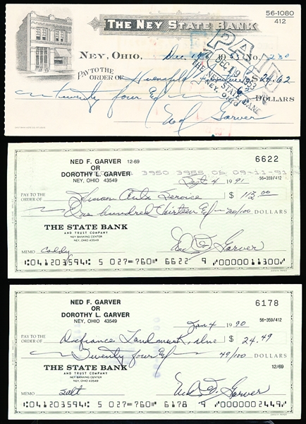 Ned Garver- 3 Diff Signed Checks