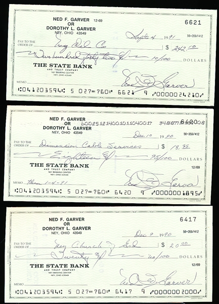 Ned Garver- 3 Diff Signed Checks